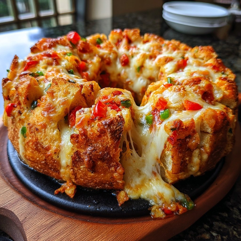 Super Bowl Cheesy Veggie Pull Apart Bread