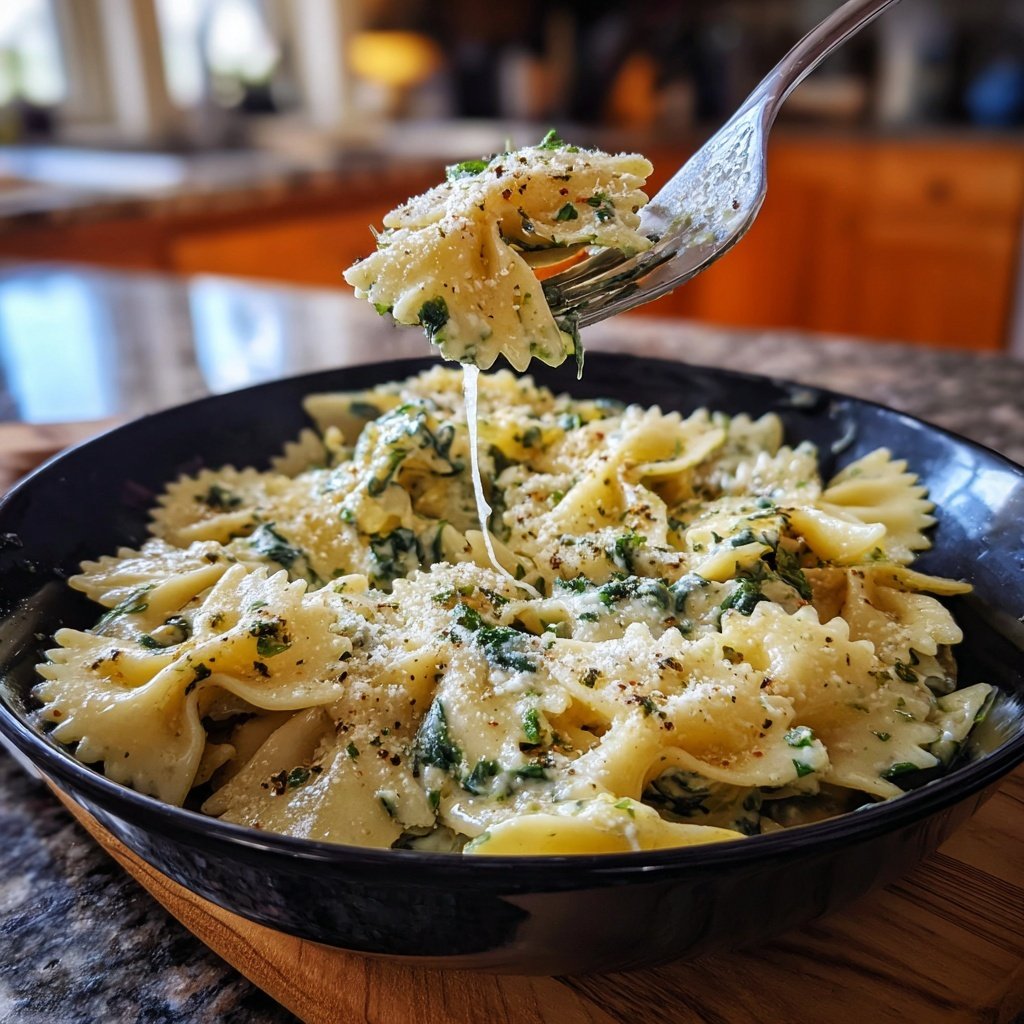 Bow Tie Pasta With Spinach Alfredo