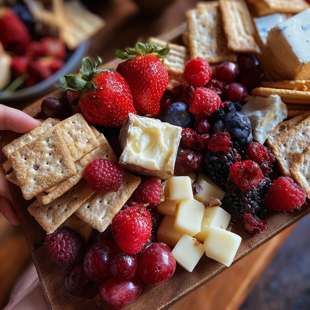 Valentines Charcuterie Board with Fruit and Crackers